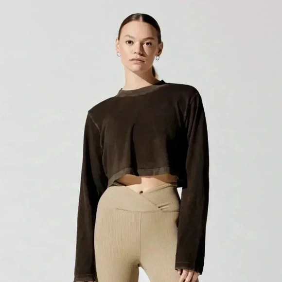 NWT COTTON CITIZEN Tokyo Crop Long Sleeve Shirt Brown - Picture 1 of 6